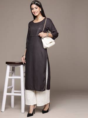 Black embroidered rayon kurtas-and-kurtis 5