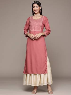 Brown embroidered rayon kurtas-and-kurtis 1