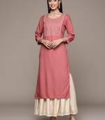 Brown embroidered rayon kurtas-and-kurtis