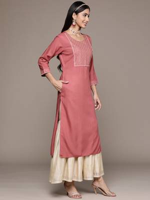 Brown embroidered rayon kurtas-and-kurtis 2