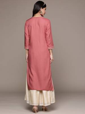 Brown embroidered rayon kurtas-and-kurtis 3