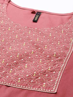 Brown embroidered rayon kurtas-and-kurtis 4