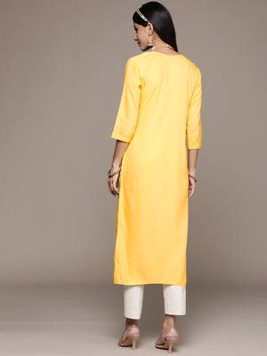 Yellow embroidered rayon kurtas-and-kurtis 3
