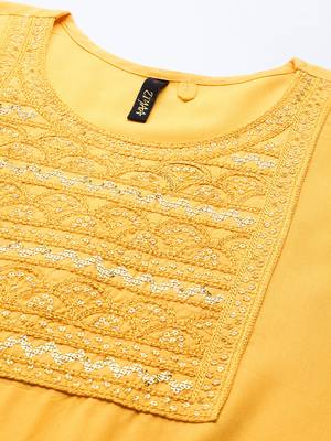 Yellow embroidered rayon kurtas-and-kurtis 4