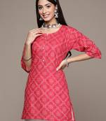 Red printed cotton kurtas-and-kurtis
