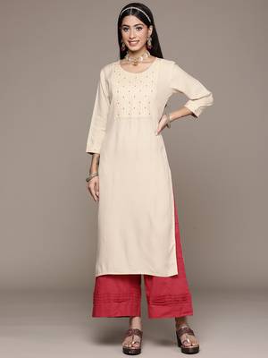 Off-white embroidered rayon kurtas-and-kurtis 1