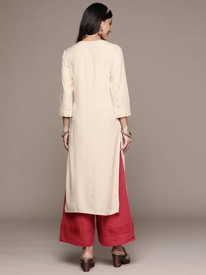 Off-white embroidered rayon kurtas-and-kurtis 3