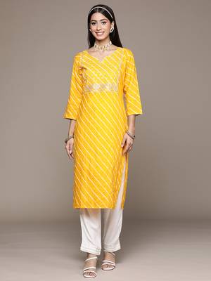 Yellow embroidered rayon kurta sets 1