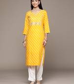 Yellow embroidered rayon kurta sets