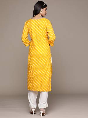 Yellow embroidered rayon kurta sets 3