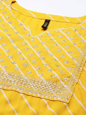 Yellow embroidered rayon kurta sets 4