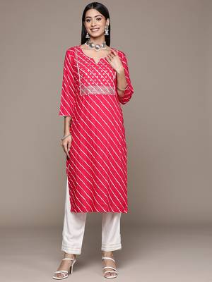 Pink embroidered rayon kurta sets 1