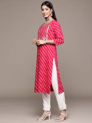 Pink embroidered rayon kurta sets 2