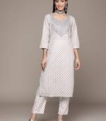 Off-white embroidered cotton kurta sets