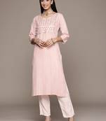 Pink embroidered rayon kurta sets