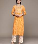 Yellow embroidered cotton kurta sets