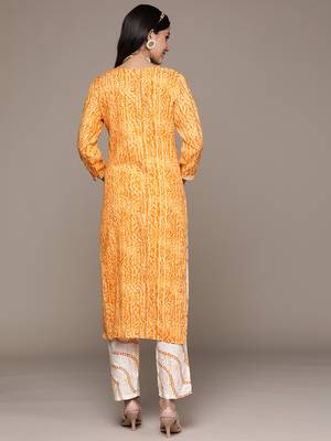 Yellow embroidered cotton kurta sets 3