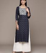 Navy-blue embroidered rayon kurta sets