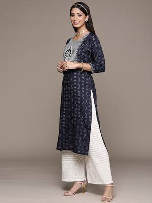 Navy-blue embroidered rayon kurta sets 2
