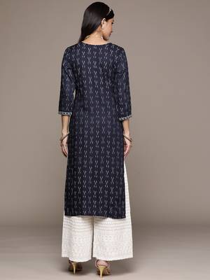Navy-blue embroidered rayon kurta sets 3