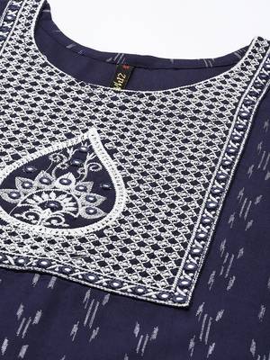 Navy-blue embroidered rayon kurta sets 4