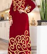 Sale Red Velvet Moroccan Dubai Kaftans Farasha Abaya Very Fancy Long Gown Aari Wedding Dress