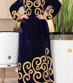 Navy Blue Velvet Moroccan Dubai Kaftans Farasha Abaya Very Fancy Long Gown Aari Wedding Dress