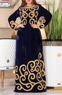 Navy Blue Velvet Moroccan Dubai Kaftans Farasha Abaya Very Fancy Long Gown Aari Wedding Dress 2