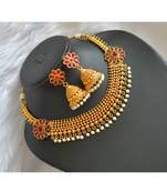 Antique gold flower kemp pearl necklace set dj-02043