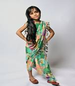 Peach Kuno Print Choli And Dhoti Saree Set