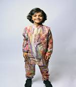 African Multicolour Print Silkmul Kurta And Churidar With Dupion Silk Bandi
