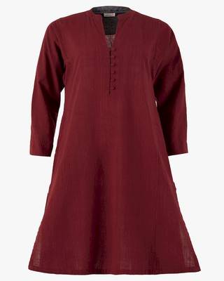 maroon cotton kurta set with solid finish 2