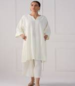 White plain cotton long-kurtis