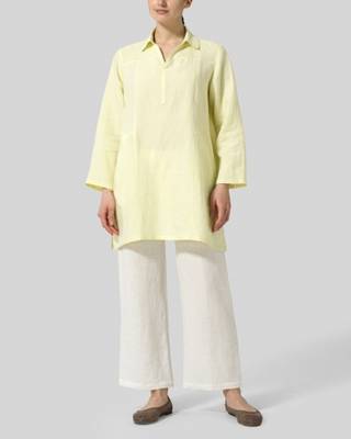 lemon cotton kurti set with straight fit 1