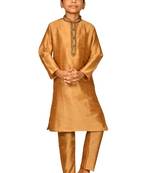 Gold embroidered art dupion silk boys-kurta-pyjama