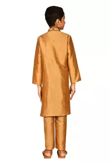 Gold embroidered art dupion silk boys-kurta-pyjama