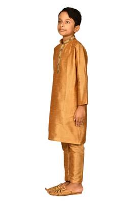 Gold embroidered art dupion silk boys-kurta-pyjama 4