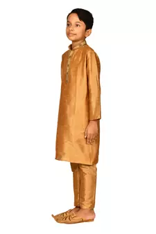 Gold embroidered art dupion silk boys-kurta-pyjama
