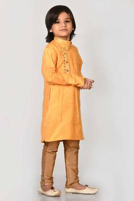 Yellow embroidered art dupion silk boys-kurta-pyjama 3
