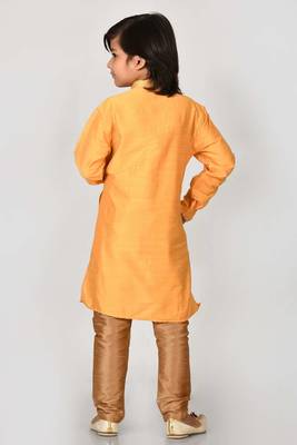 Yellow embroidered art dupion silk boys-kurta-pyjama 4