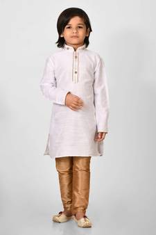 Fawn embroidered art dupion silk boys-kurta-pyjama