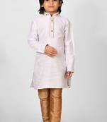Fawn embroidered art dupion silk boys-kurta-pyjama