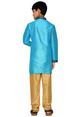 Blue plain art dupion silk boys-kurta-pyjama 2