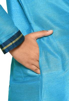Blue plain art dupion silk boys-kurta-pyjama 3