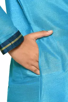 Blue plain art dupion silk boys-kurta-pyjama