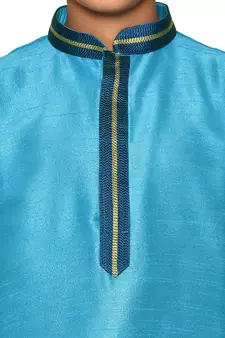 Blue plain art dupion silk boys-kurta-pyjama