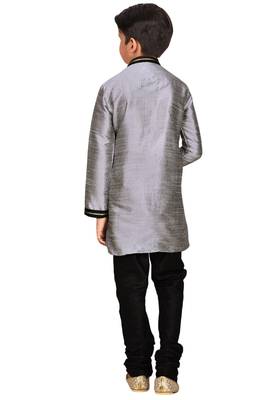 Grey plain art dupion silk boys-kurta-pyjama 2