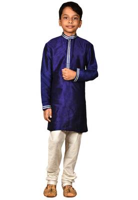 Blue plain art dupion silk boys-kurta-pyjama 1