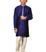 Blue plain art dupion silk boys-kurta-pyjama