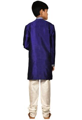 Blue plain art dupion silk boys-kurta-pyjama 2